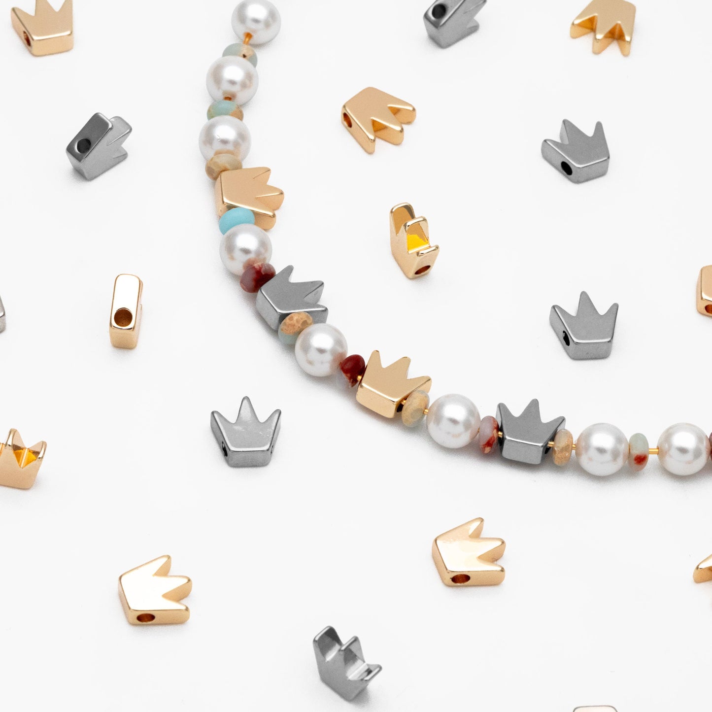 20pcs Gold/ Silver Crown Beads 8mm, 18K Gold/ Rhodium plated Brass Crown Charms, Lead Nickel Free (GB-236)