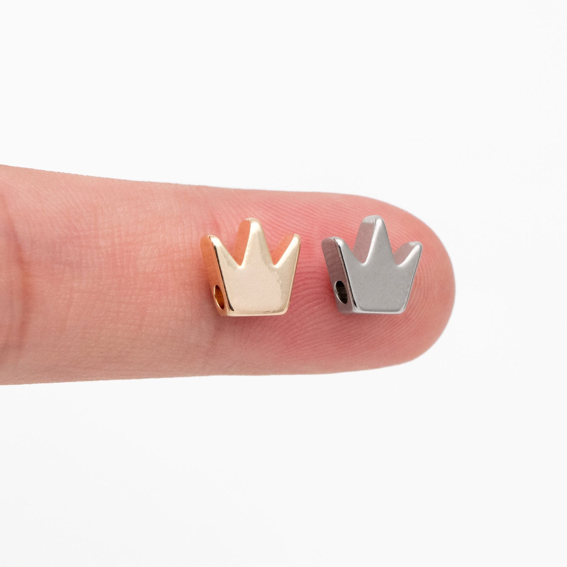 20pcs Gold/ Silver Crown Beads 8mm, 18K Gold/ Rhodium plated Brass Crown Charms, Lead Nickel Free (GB-236)