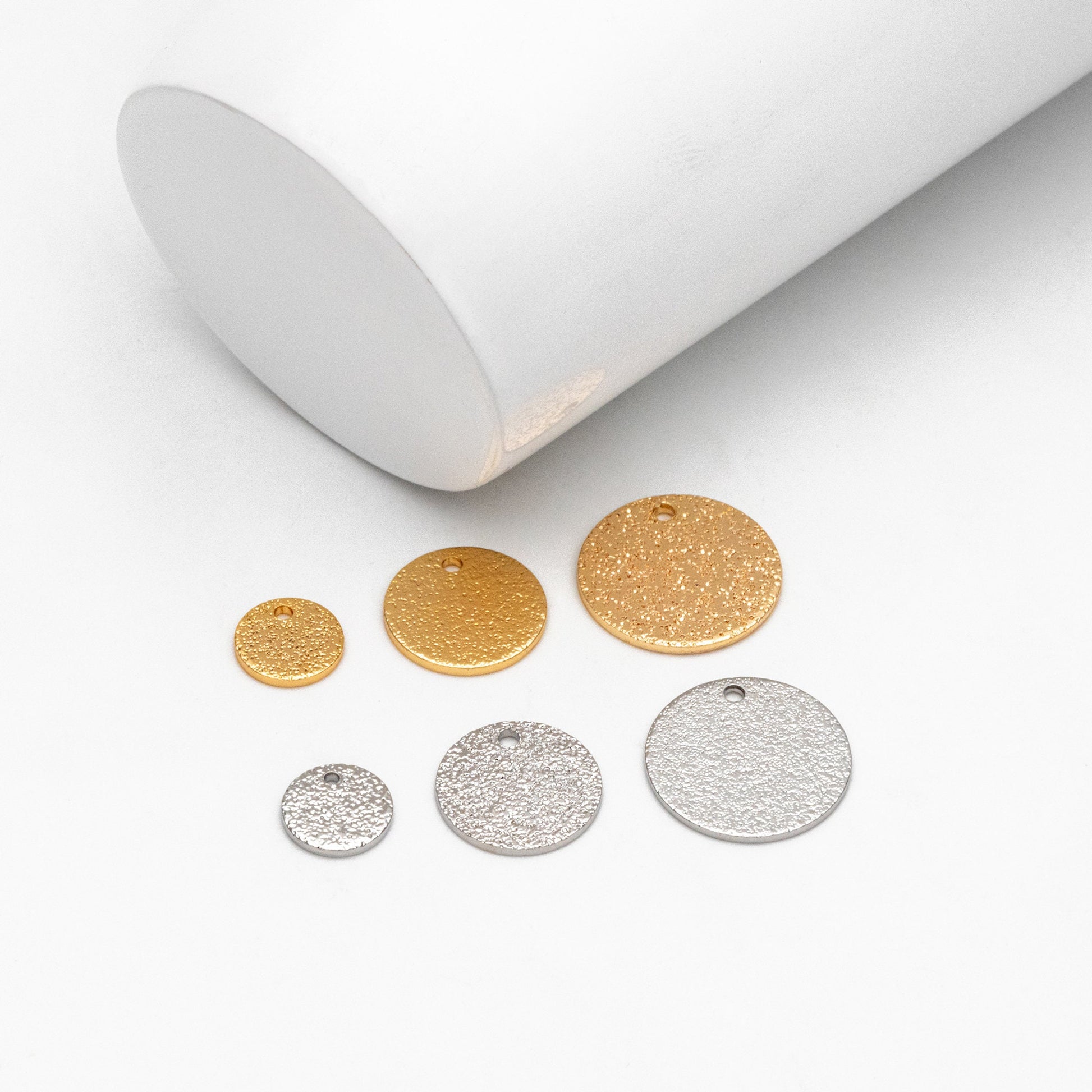 10pcs Gold/ Silver tone Round Disc Charms 8/ 12/ 15mm, Gold/ Rhodium plated Brass Coin Disk Charms (GB-240)