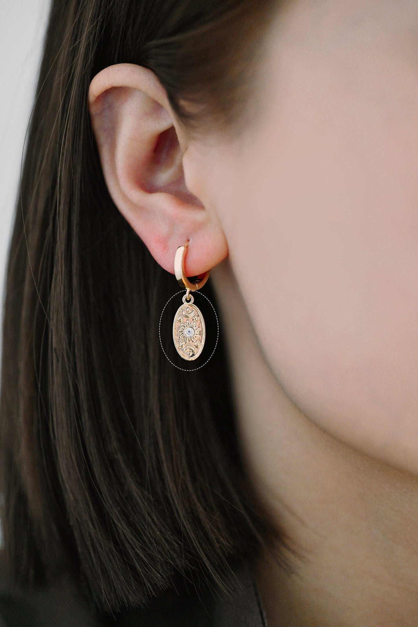 4pcs CZ Pave Gold Oval Charms, Sun Moon and Star Pendants (GB-3222)