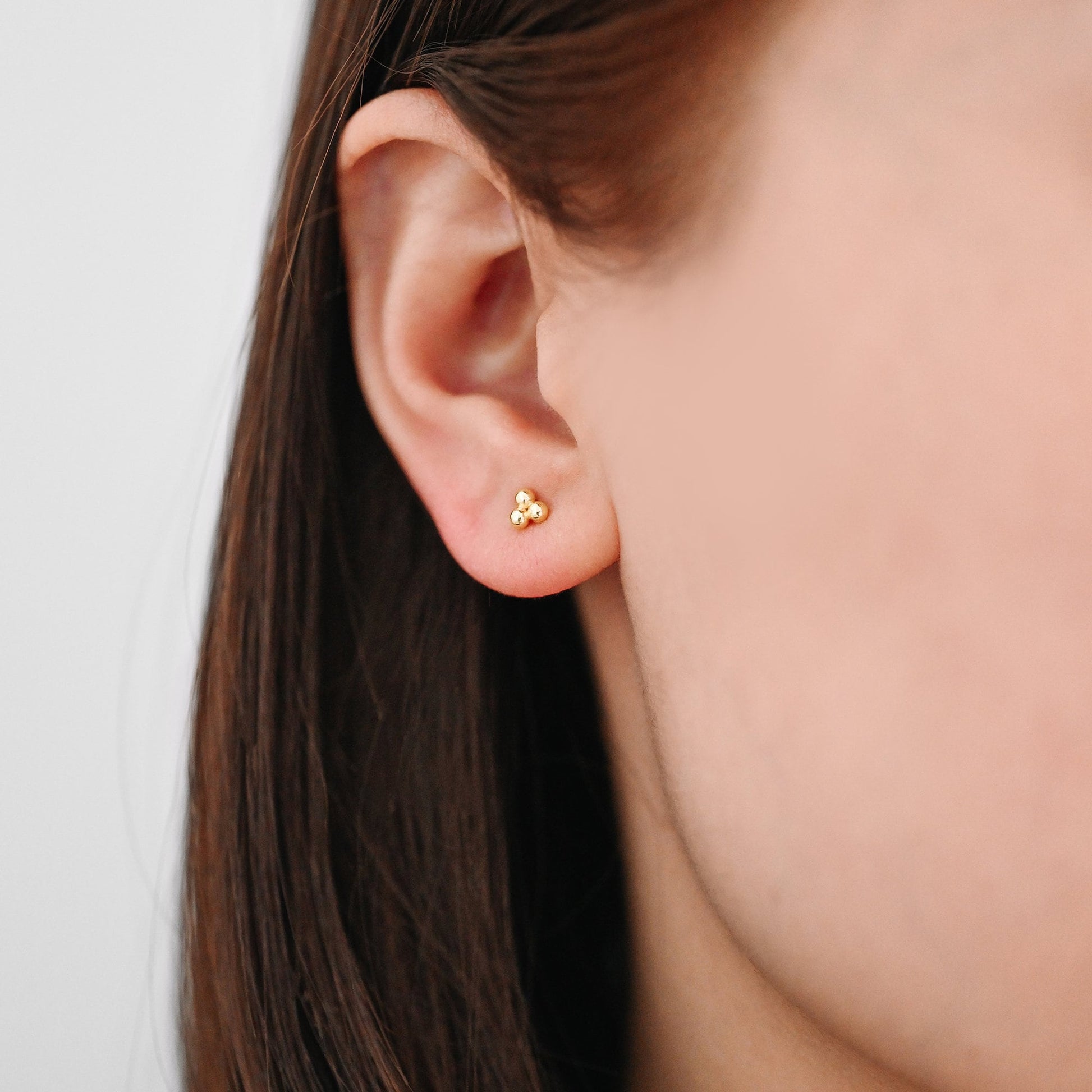 10pcs Extra Tiny Three Ball Stud Earrings, Gold/ Rhodium Plated Brass Stud Earrings, DIY Ear Findings (GB-3268)