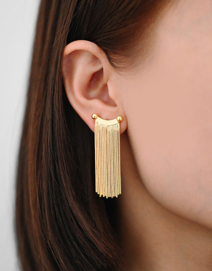 4pcs Chain Tassel Earrings, Long Tassel Stud Earring, Gold Dangling Earrings, Minimalist Earrings (GB-3355)