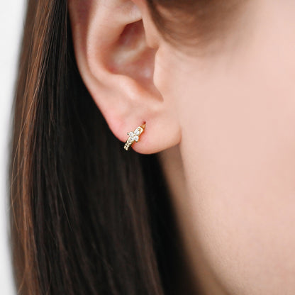 4pcs CZ Pave Tiny Flower Hoop Earrings, 12mm, Dainty Huggie Earrings, Minimalist Earring, Small Gold Hoops Earring (GB-3477-A)