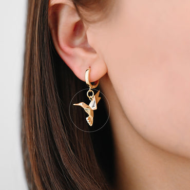 10pcs CZ Pave Origami Bird Charms, Real Gold plated Brass, Paper Hummingbird Pendants (GB-3558)