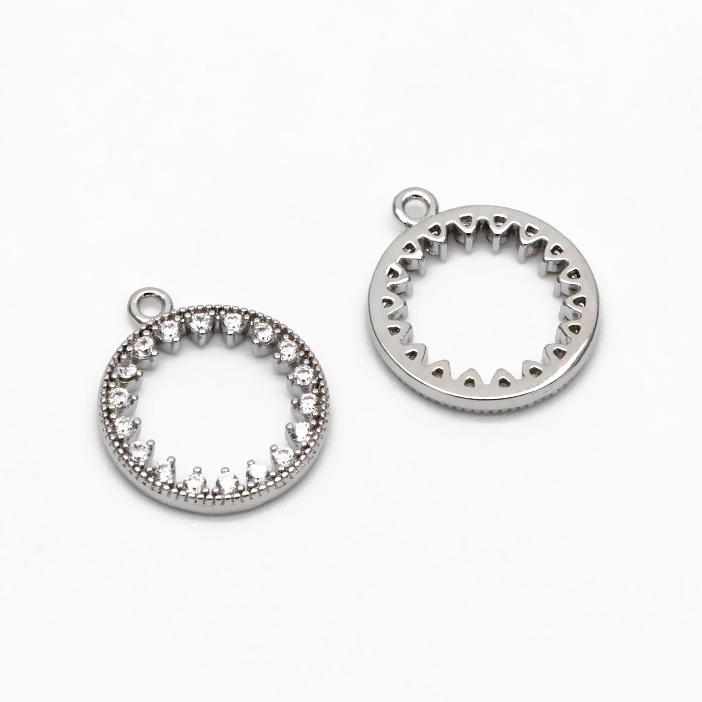 4pcs CZ pave Gold/ Silver Ring Charm 11x13mm, 18K Gold/ Rhodium plated Brass, Rhinestone Round Loop Circle Charm (GB-1641)