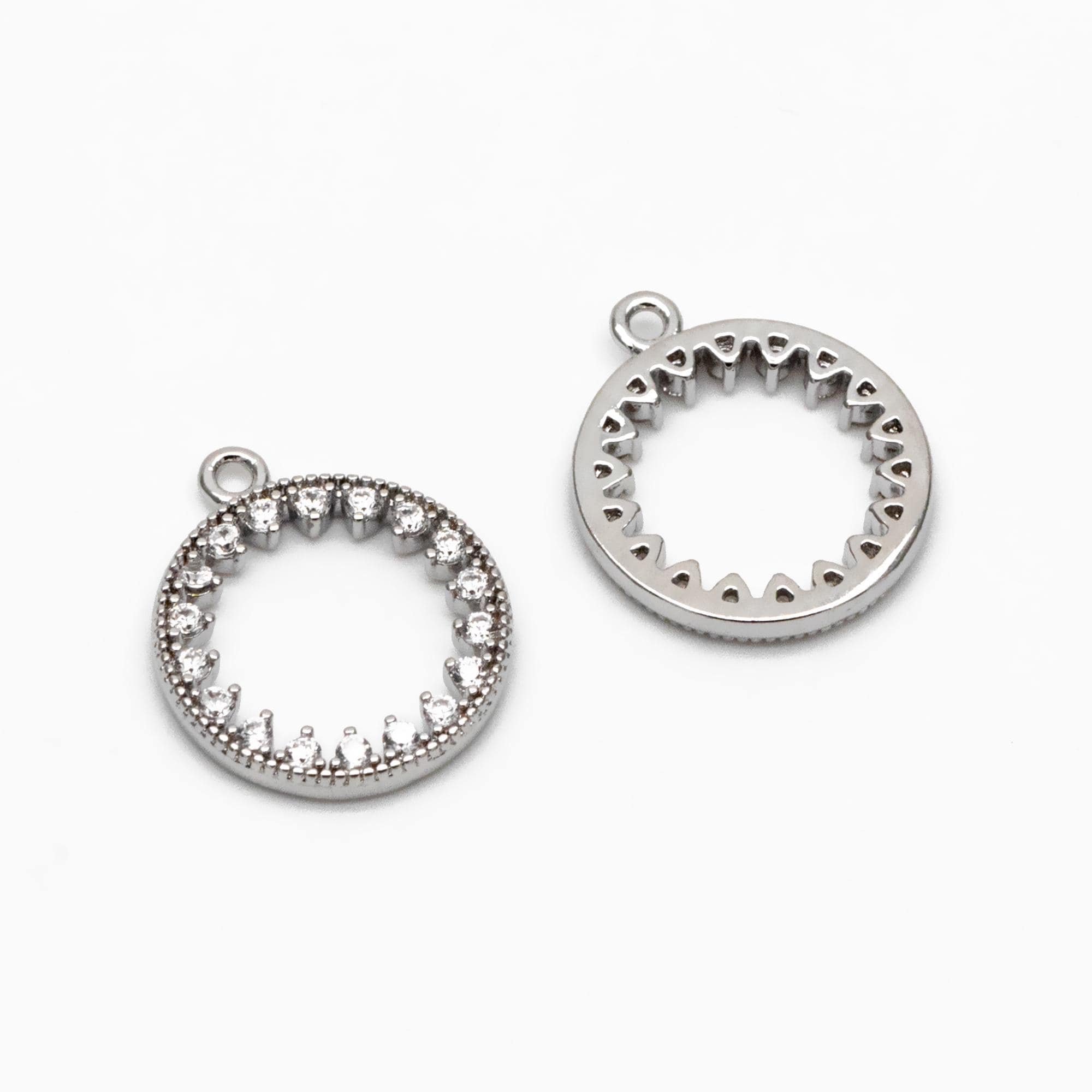 4pcs CZ pave Gold/ Silver Ring Charm 11x13mm, 18K Gold/ Rhodium plated Brass, Rhinestone Round Loop Circle Charm (GB-1641)