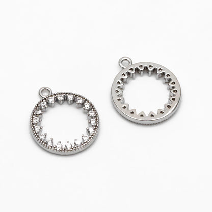4pcs CZ pave Gold/ Silver Ring Charm 11x13mm, 18K Gold/ Rhodium plated Brass, Rhinestone Round Loop Circle Charm (GB-1641)