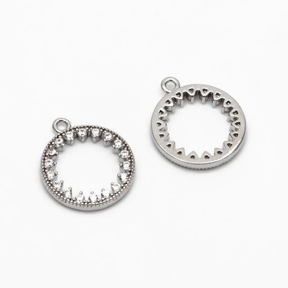 4pcs CZ pave Gold/ Silver Ring Charm 11x13mm, 18K Gold/ Rhodium plated Brass, Rhinestone Round Loop Circle Charm (GB-1641)
