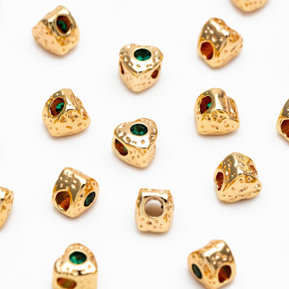 10pcs CZ pave Gold Cube/ Heart Beads 5mm, 18K Gold plated Brass Spacer Beads, Jewelry Making, Diy Material, Jewelry Supplies (GB-2956-A)