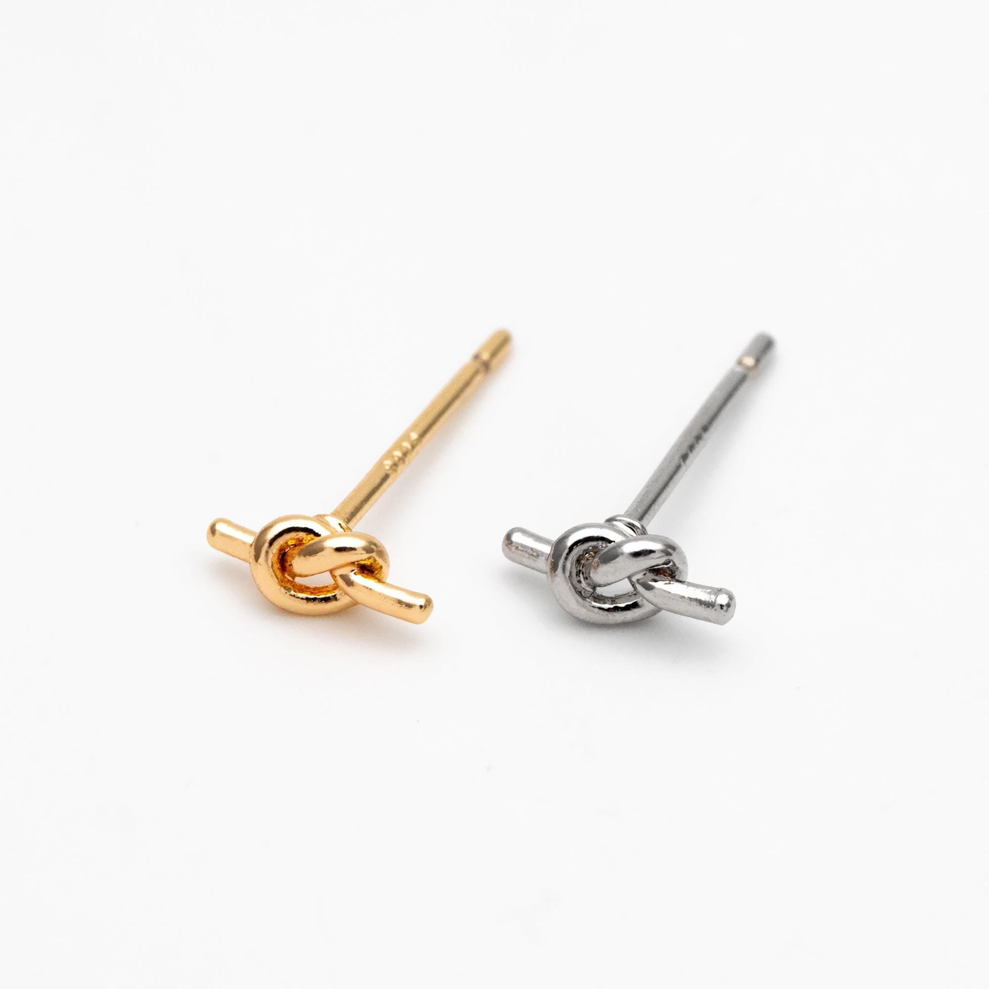 10pcs Gold/ Silver Tone Knot Ear Studs, Real Gold/ Rhodium plated Brass, Minimalist Stud Earrings (GB-4464)