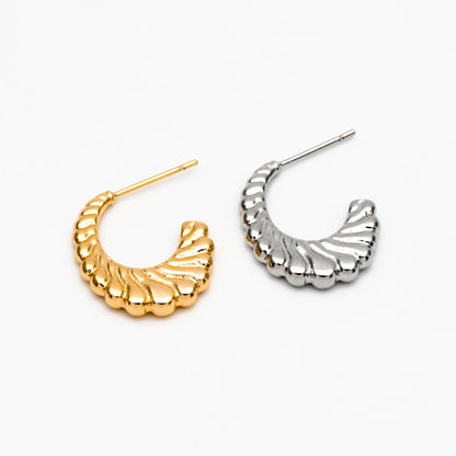 4pcs Gold/ Silver Tone C Shape Earrings, Real Gold/ Rhodium plated Brass, Dainty Stud Earrings (GB-4465)