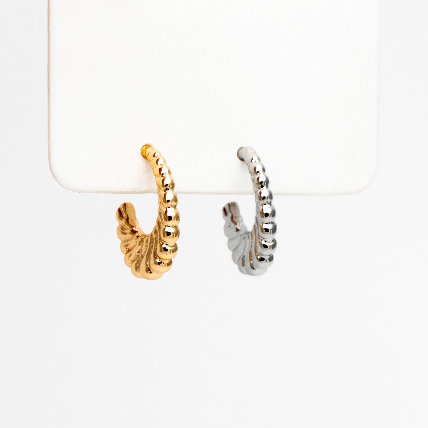 4pcs Gold/ Silver Tone C Shape Earrings, Real Gold/ Rhodium plated Brass, Dainty Stud Earrings (GB-4465)