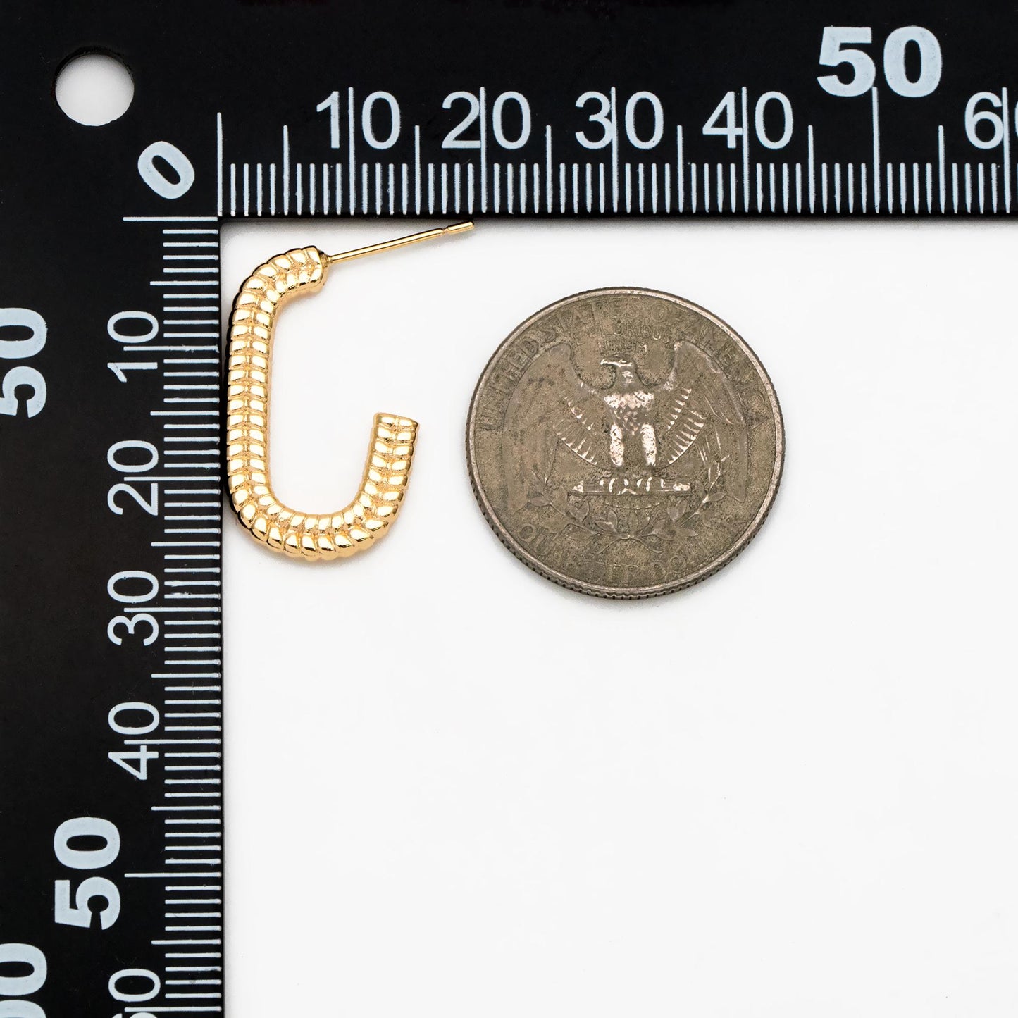 4pcs Gold/ Silver Tone C Shape Earrings, Real Gold/ Rhodium plated Brass, Dainty Oval Hoop Stud Earrings (GB-4466)