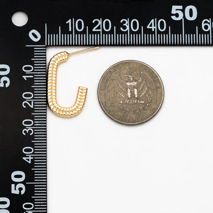 4pcs Gold/ Silver Tone C Shape Earrings, Real Gold/ Rhodium plated Brass, Dainty Oval Hoop Stud Earrings (GB-4466)