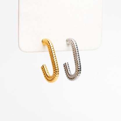 4pcs Gold/ Silver Tone C Shape Earrings, Real Gold/ Rhodium plated Brass, Dainty Oval Hoop Stud Earrings (GB-4466)