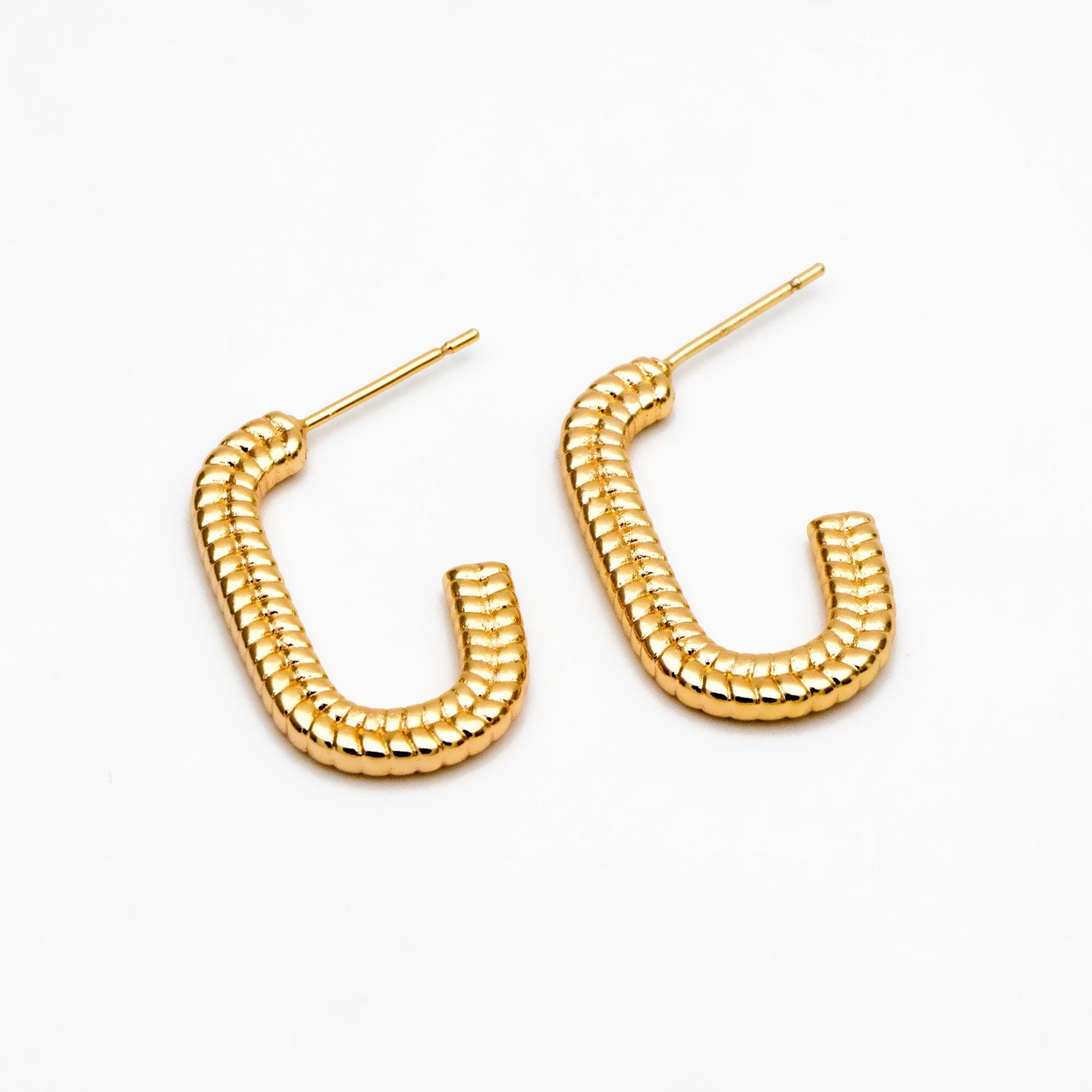 4pcs Gold/ Silver Tone C Shape Earrings, Real Gold/ Rhodium plated Brass, Dainty Oval Hoop Stud Earrings (GB-4466)