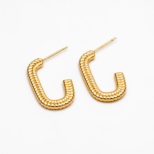 4pcs Gold/ Silver Tone C Shape Earrings, Real Gold/ Rhodium plated Brass, Dainty Oval Hoop Stud Earrings (GB-4466)