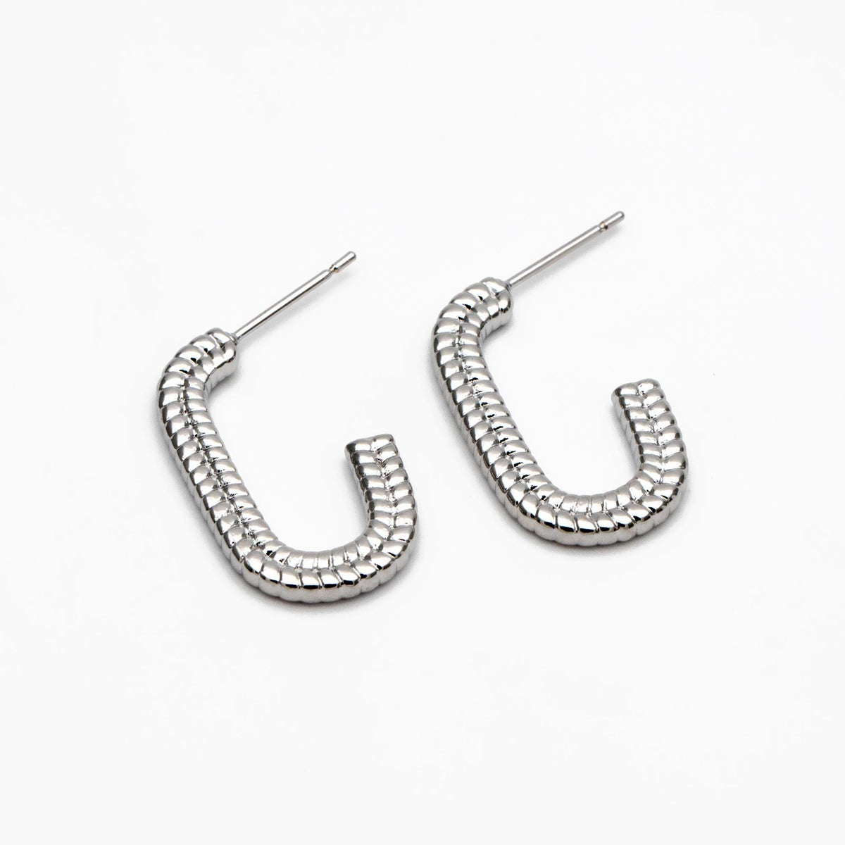 4pcs Gold/ Silver Tone C Shape Earrings, Real Gold/ Rhodium plated Brass, Dainty Oval Hoop Stud Earrings (GB-4466)