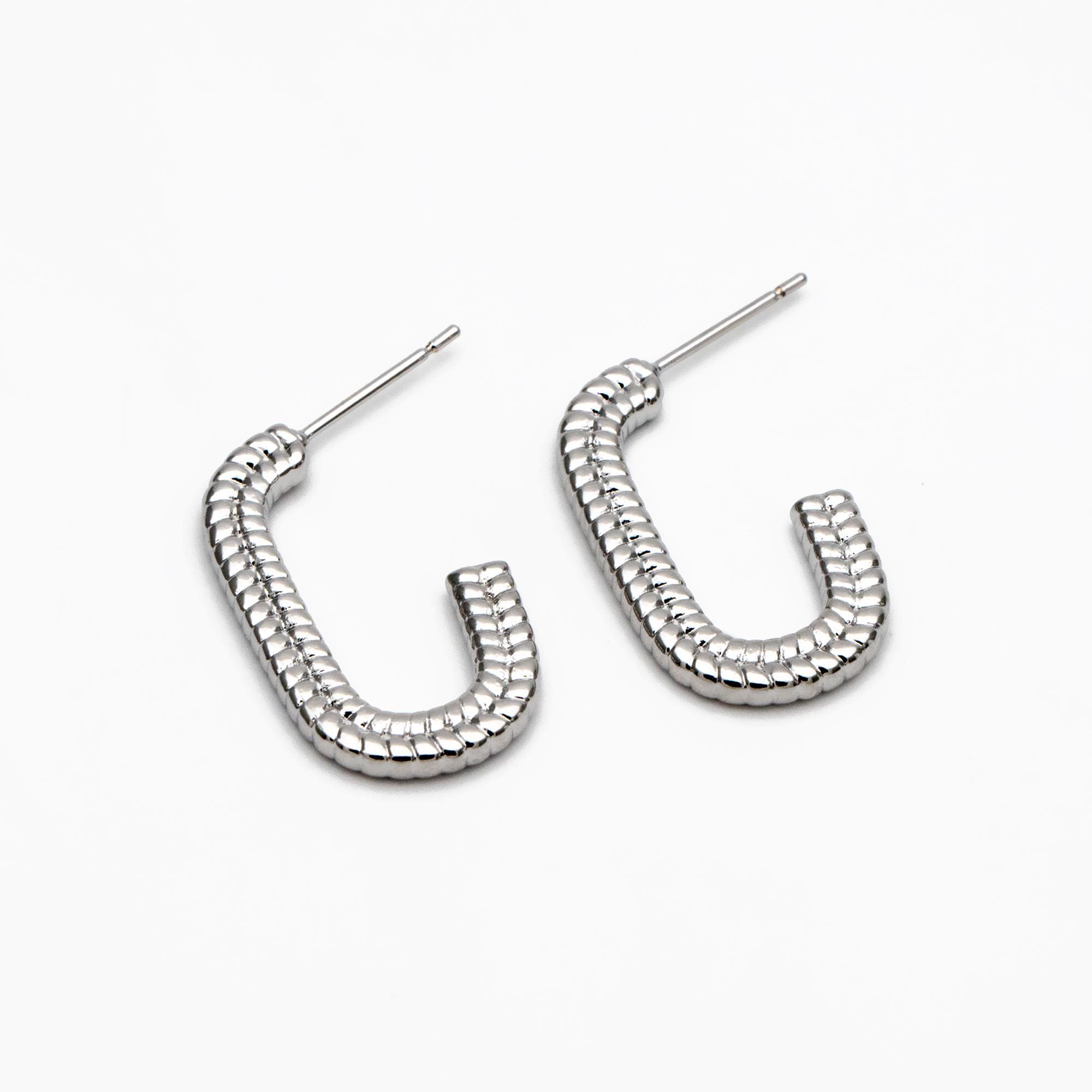 4pcs Gold/ Silver Tone C Shape Earrings, Real Gold/ Rhodium plated Brass, Dainty Oval Hoop Stud Earrings (GB-4466)