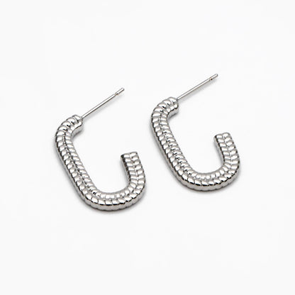 4pcs Gold/ Silver Tone C Shape Earrings, Real Gold/ Rhodium plated Brass, Dainty Oval Hoop Stud Earrings (GB-4466)