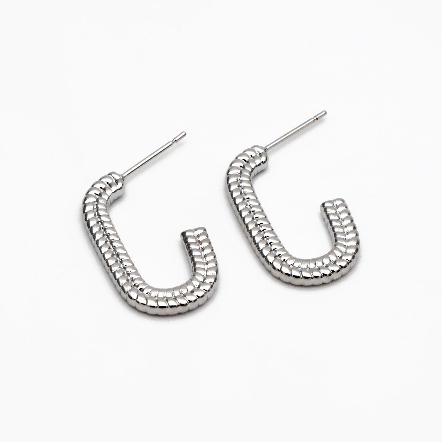 4pcs Gold/ Silver Tone C Shape Earrings, Real Gold/ Rhodium plated Brass, Dainty Oval Hoop Stud Earrings (GB-4466)