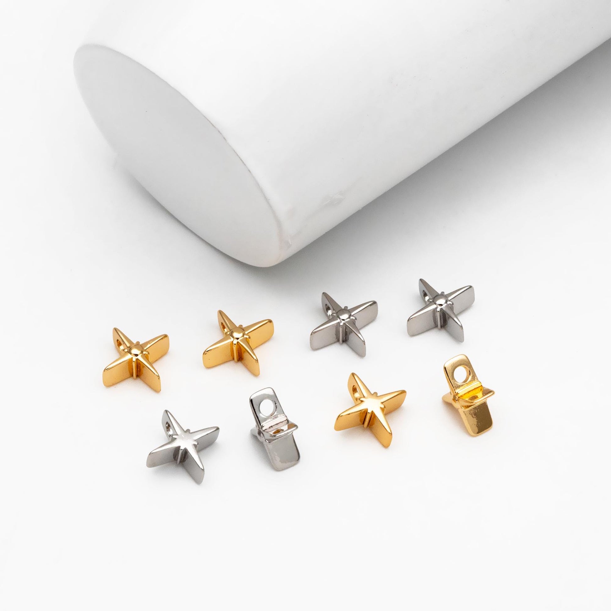 10pcs Gold/ Silver Tone North Star Charms 11mm, Gold/ Rhodium Plated Brass, Cross Star Pendant (GB-4469)