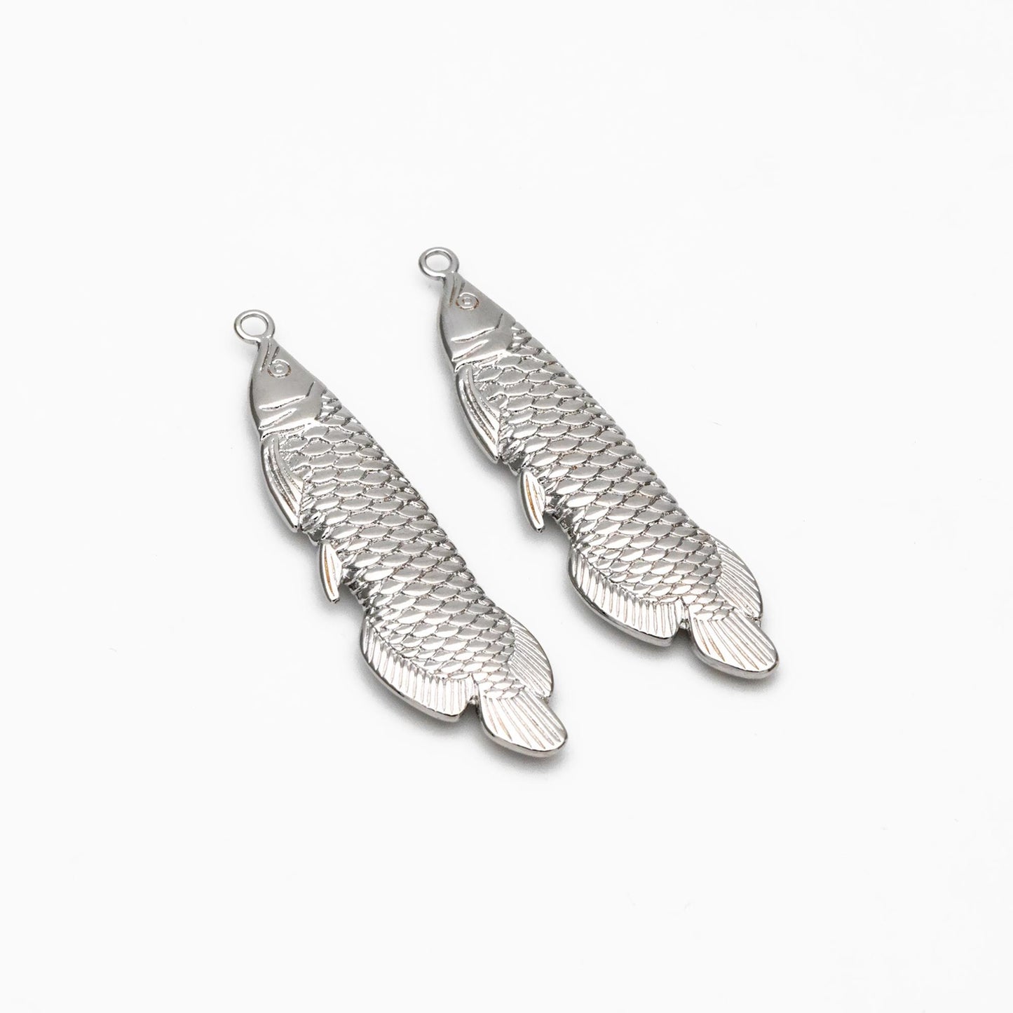 4pcs Gold/ Silver Tone Arowana Fish Charms, Gold/ Rhodium Plated Brass, Fish Pendants (GB-4474)