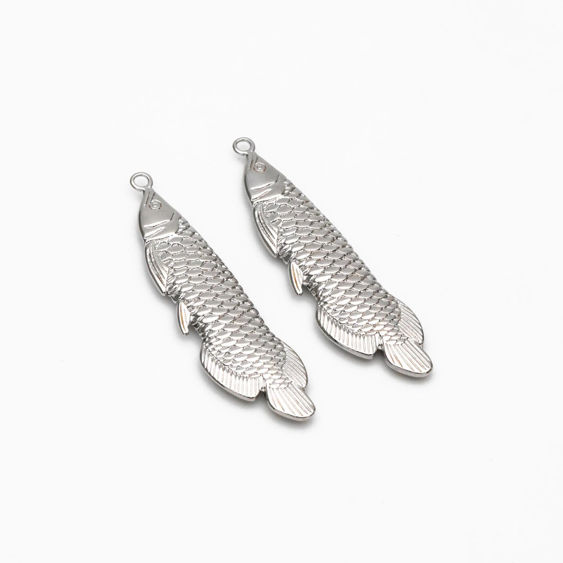 4pcs Gold/ Silver Tone Arowana Fish Charms, Gold/ Rhodium Plated Brass, Fish Pendants (GB-4474)