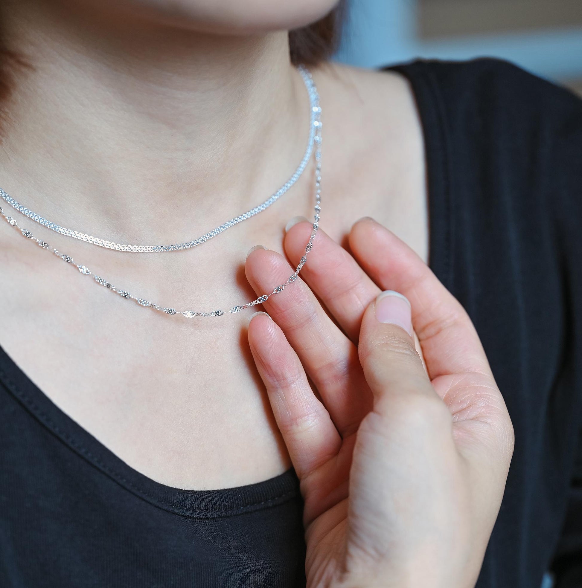 Sterling Silver Double Layer Necklace, Dainty Necklace, Layering Necklaces, Ready to Wear (CY-047)