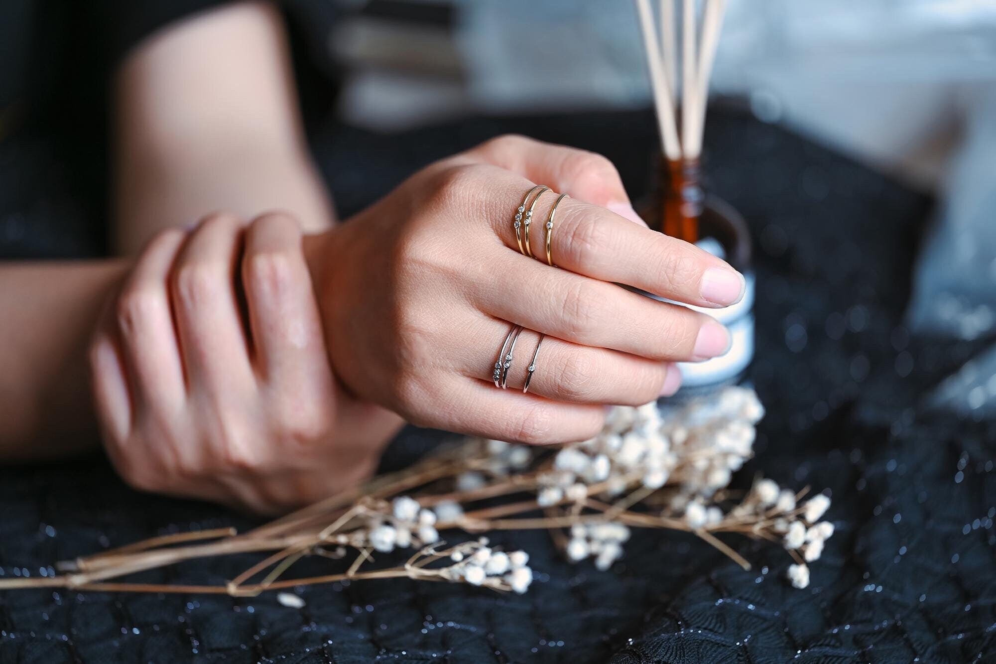 4pcs CZ Pave Gold/ Silver Minimalist Ring, Dainty Ring, Thin Ring, Weeding Ring (#GB-4170)