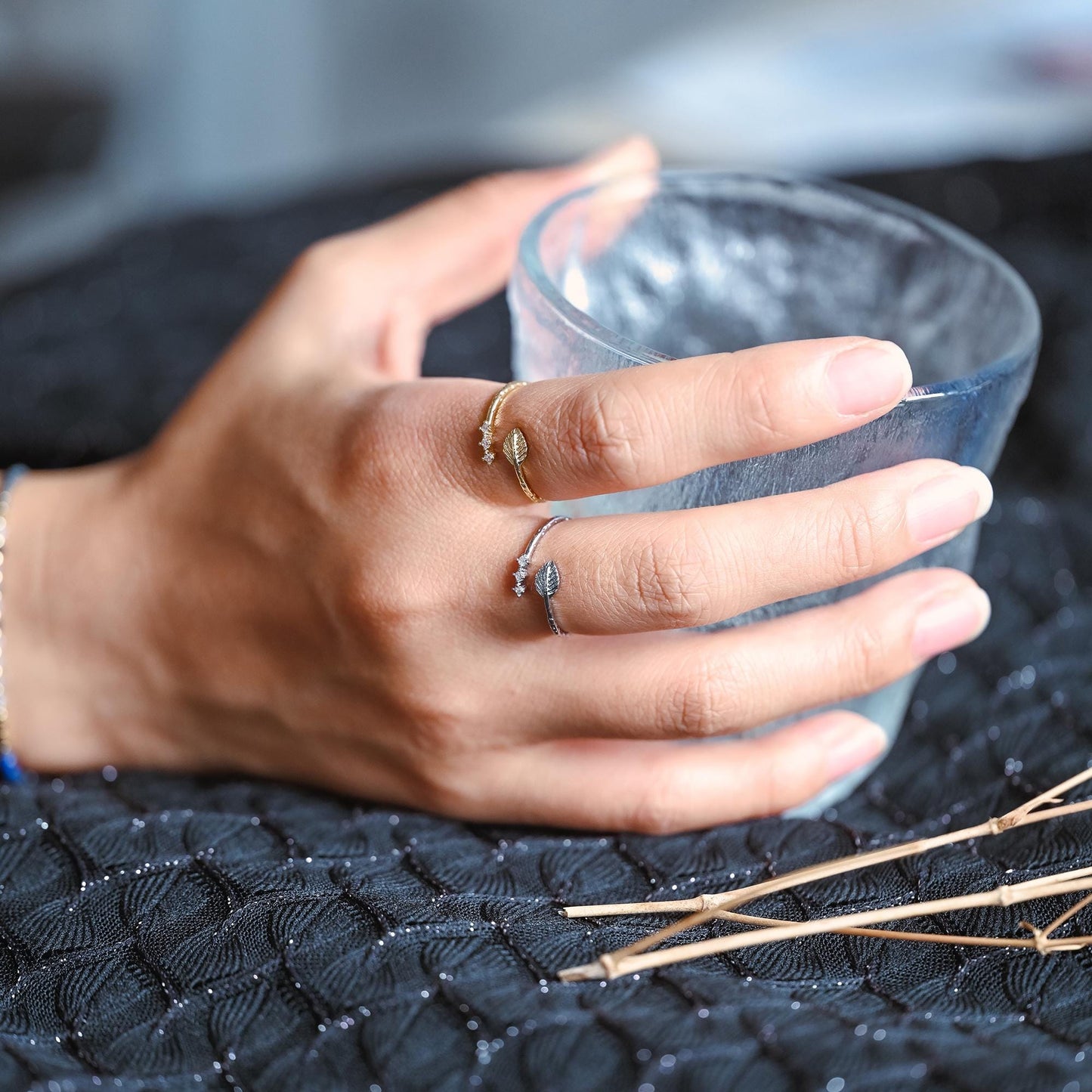 4pcs CZ Pave Gold/ Silver Leaf Ring, Dainty Rings, Adjustable Ring, Statement Ring (#JZ-022-C)