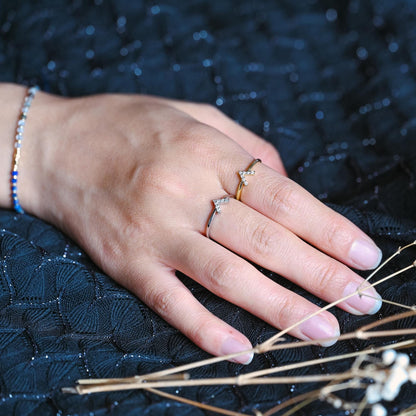 4pcs CZ Pave Gold/ Silver V Ring, Dainty Ring, Thin Ring, Everyday Ring (#GB-4216)