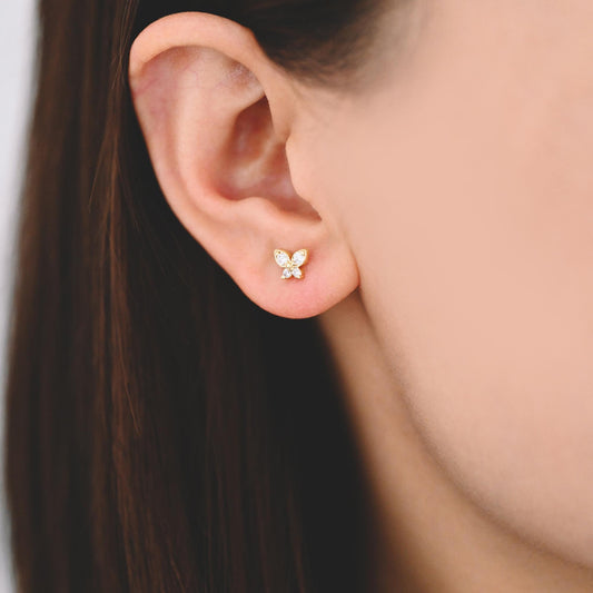 10pcs CZ Pave Gold Butterfly Earrings, Dianty Butterfly Ear Studs, Jewelry Supplies (GB-4457)