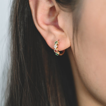 4pcs Rainbow CZ Pave Hoop Earrings: 18K Gold Huggie Earrings (GB-3453)