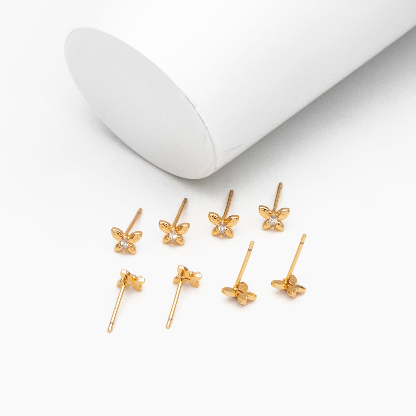 10pcs CZ Pave Gold Butterfly Earrings, Dianty Butterfly Ear Studs, Jewelry Supplies (GB-3381-G)