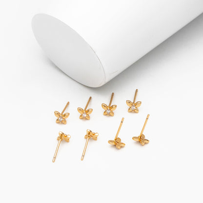 10pcs CZ Pave Gold Butterfly Earrings, Dianty Butterfly Ear Studs, Jewelry Supplies (GB-3381-G)