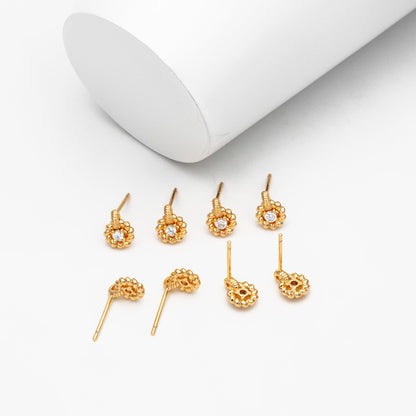 10pcs CZ Pave Round Earrings, Gold Plated Brass Dainty Stud Earrings (GB-4451)