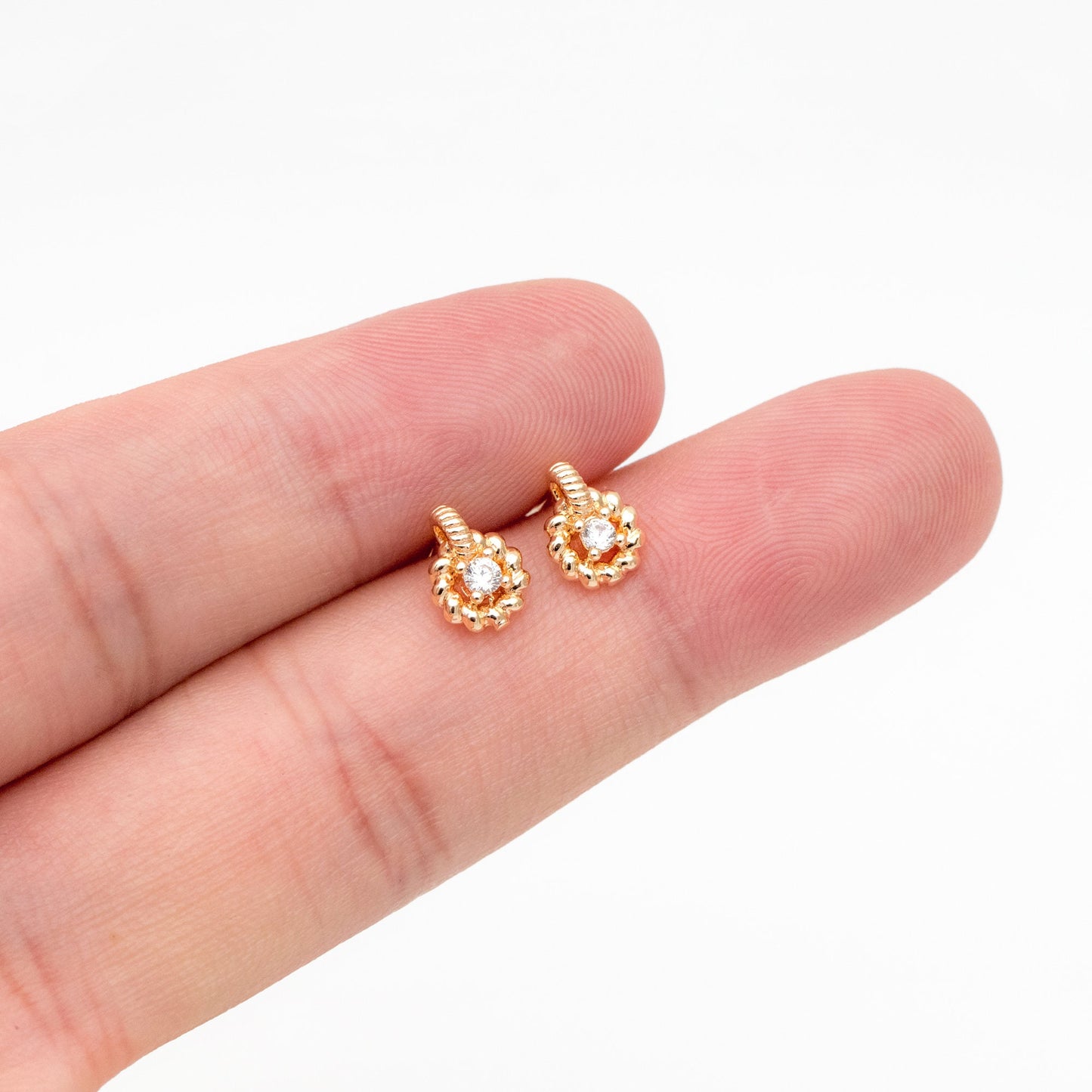 10pcs CZ Pave Round Earrings, Gold Plated Brass Dainty Stud Earrings (GB-4451)
