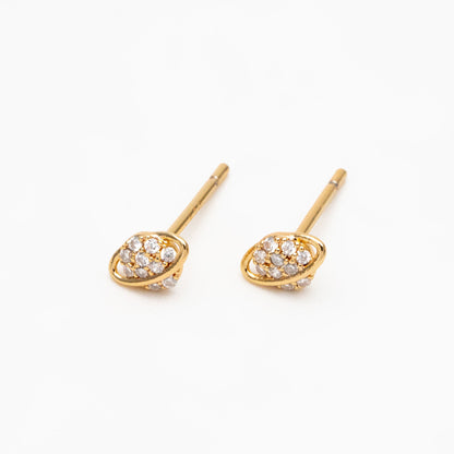 4pcs CZ Pave Gold Saturn Earrings, Real Gold Plated Brass, Minimalist Stud Earrings (#GB-4452)