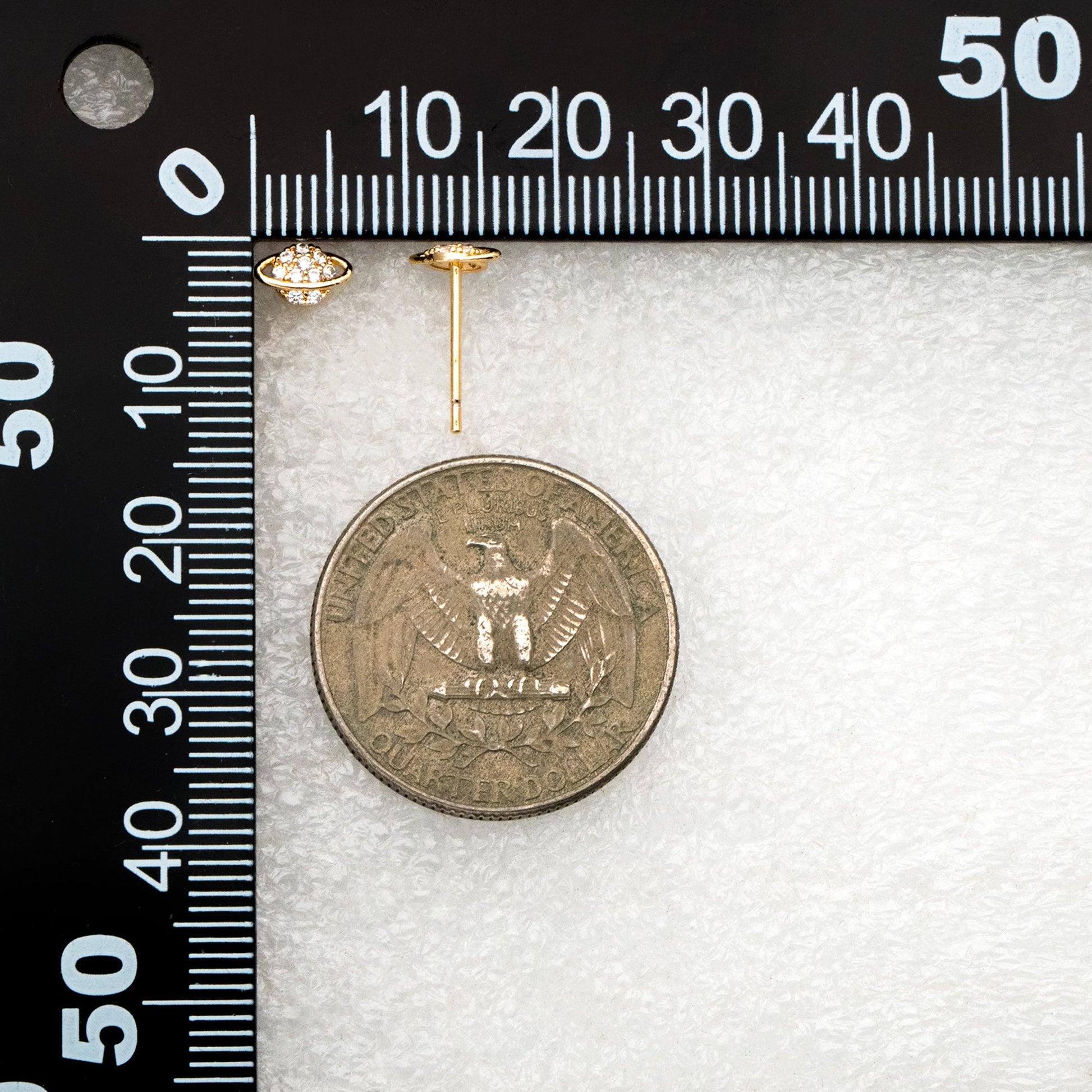 4pcs CZ Pave Gold Saturn Earrings, Real Gold Plated Brass, Minimalist Stud Earrings (#GB-4452)