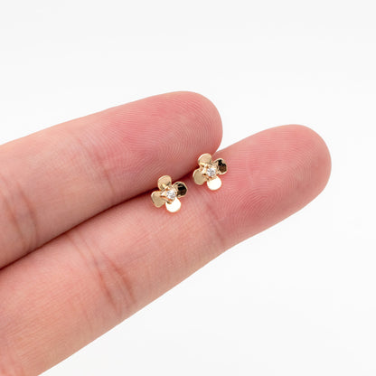 10pcs CZ Pave Gold/ Silver Flower Earrings 6mm, 18K Gold/ Rhodium plated Brass, Floral Stud Earrings (GB-4453)