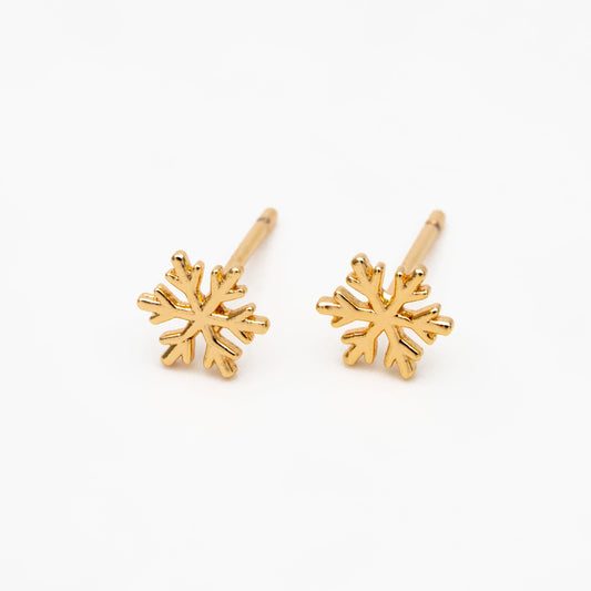 10pcs Gold/ Silver Snowflake Earrings 6mm, Gold/ Rhodium plated Brass, Dainty Christmas Earrings (GB-139-B)