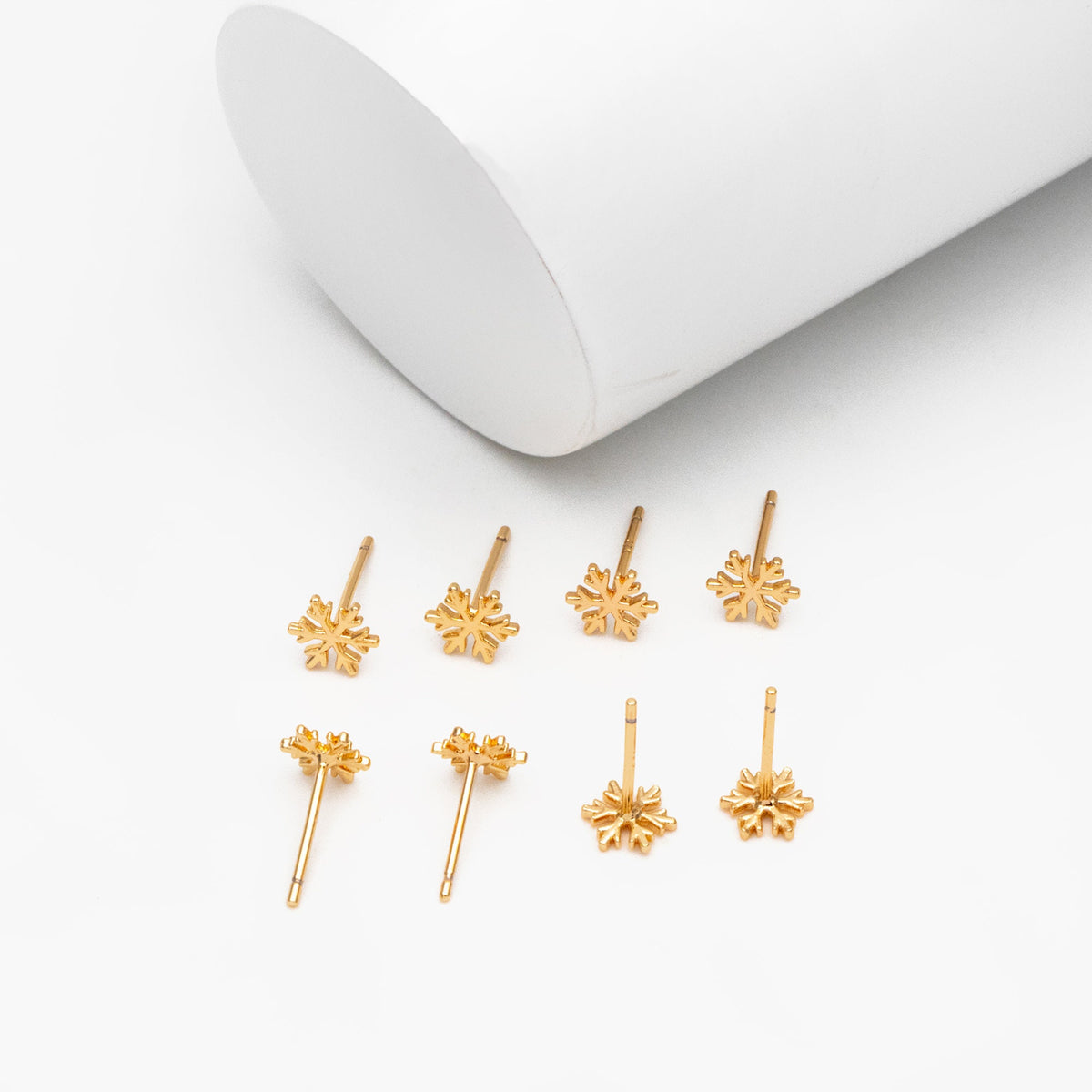4pcs Gold/ Silver Snowflake Earrings 6mm, Gold/ Rhodium plated Brass, Dainty Christmas Earrings (GB-139-B)