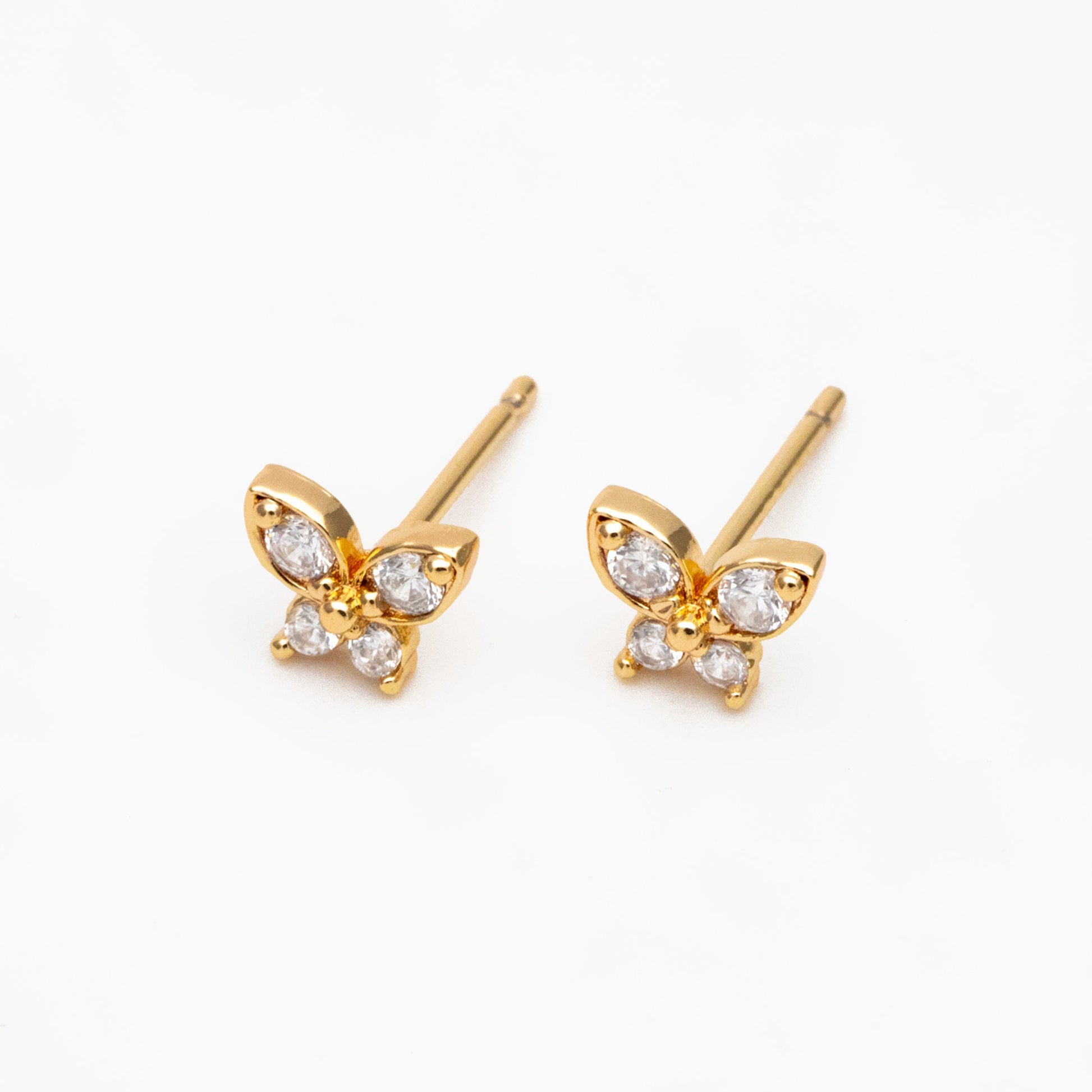 10pcs CZ Pave Gold Butterfly Earrings, Dianty Butterfly Ear Studs, Jewelry Supplies (GB-4457)