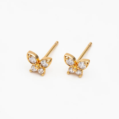 10pcs CZ Pave Gold Butterfly Earrings, Dianty Butterfly Ear Studs, Jewelry Supplies (GB-4457)