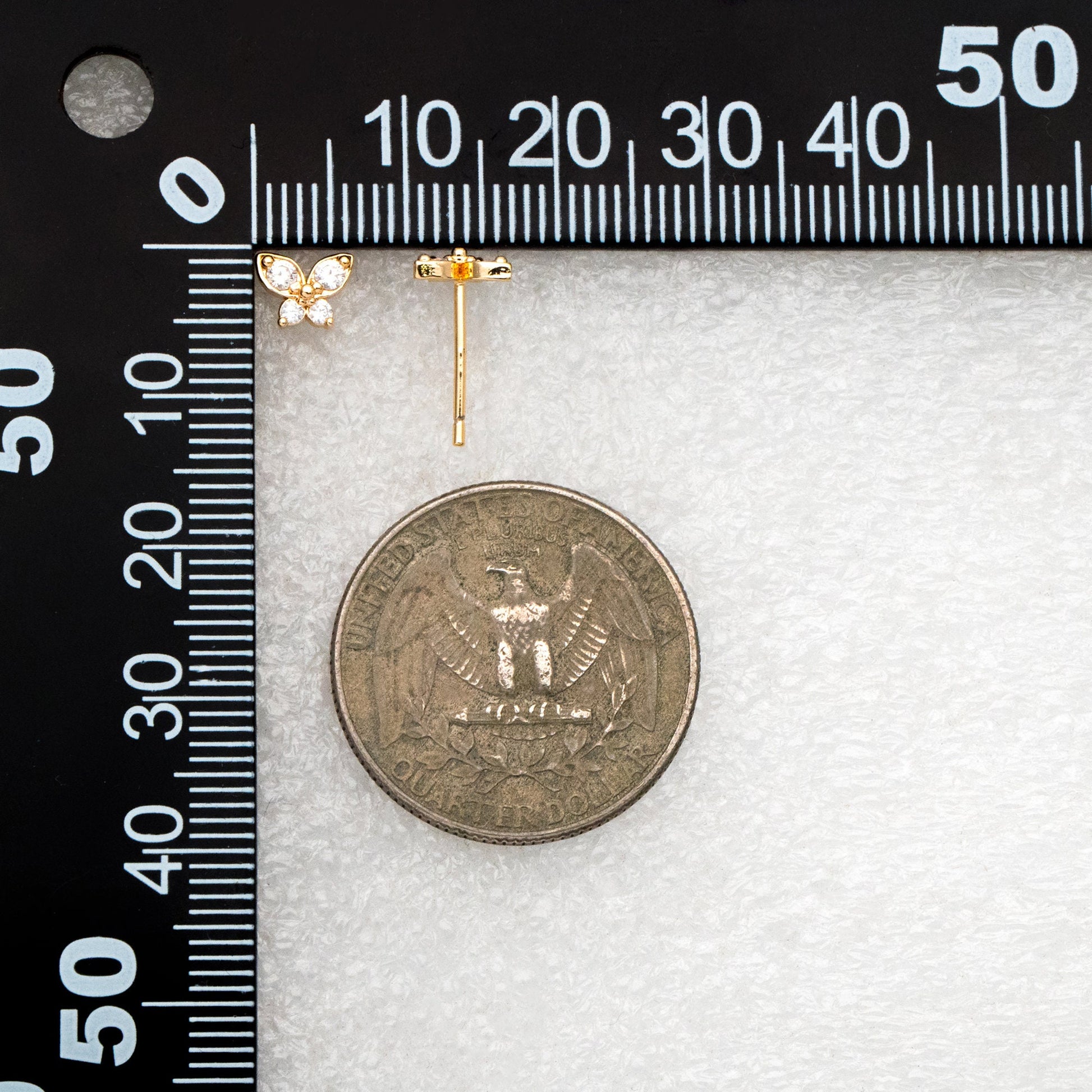 10pcs CZ Pave Gold Butterfly Earrings, Dianty Butterfly Ear Studs, Jewelry Supplies (GB-4457)