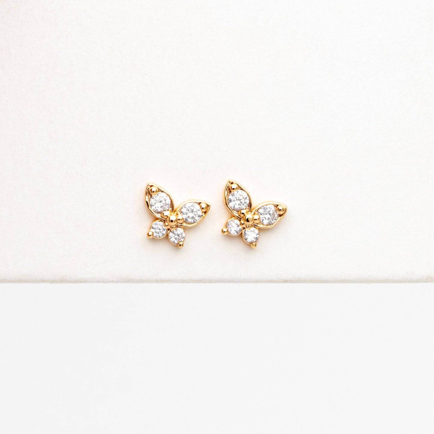 10pcs CZ Pave Gold Butterfly Earrings, Dianty Butterfly Ear Studs, Jewelry Supplies (GB-4457)
