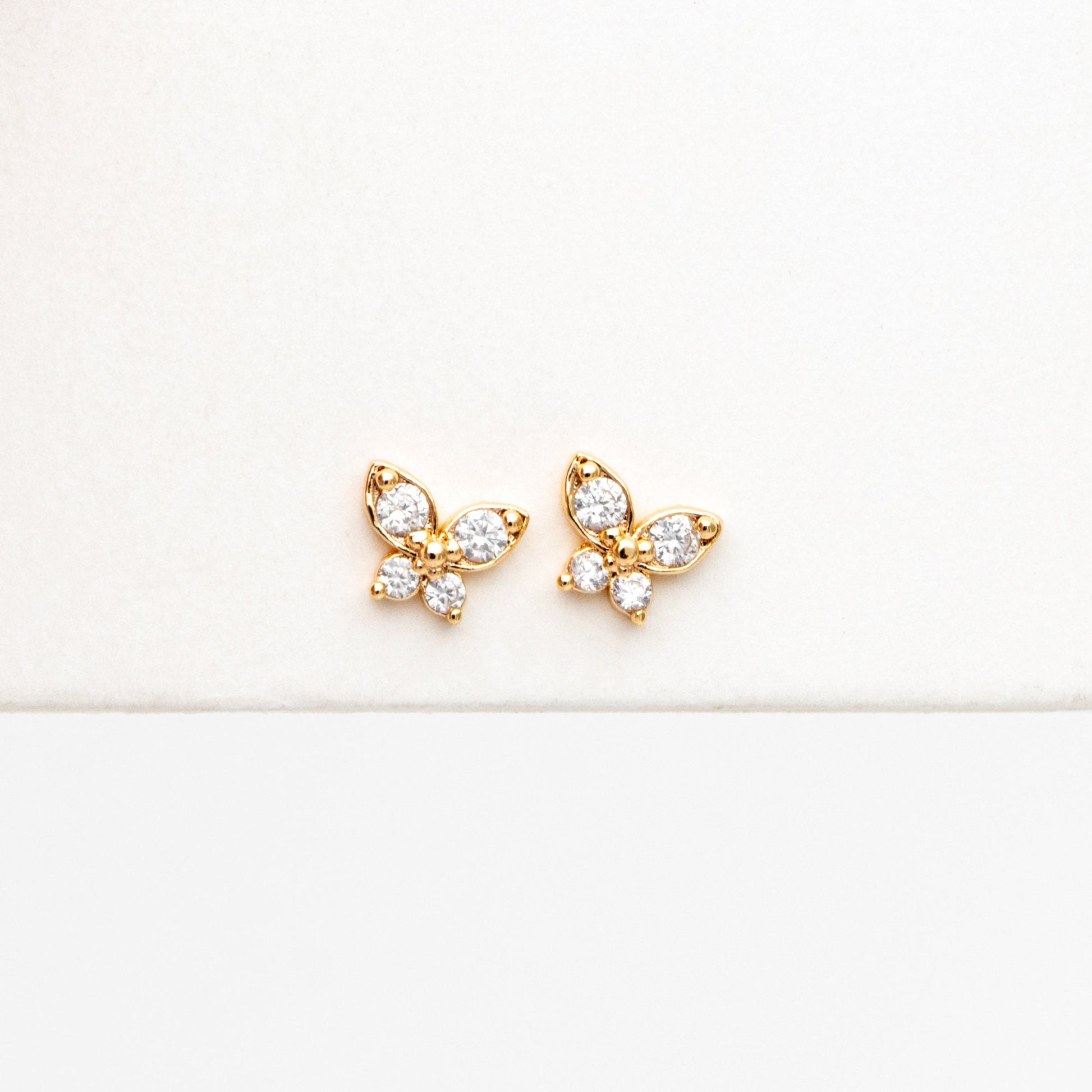 10pcs CZ Pave Gold Butterfly Earrings, Dianty Butterfly Ear Studs, Jewelry Supplies (GB-4457)