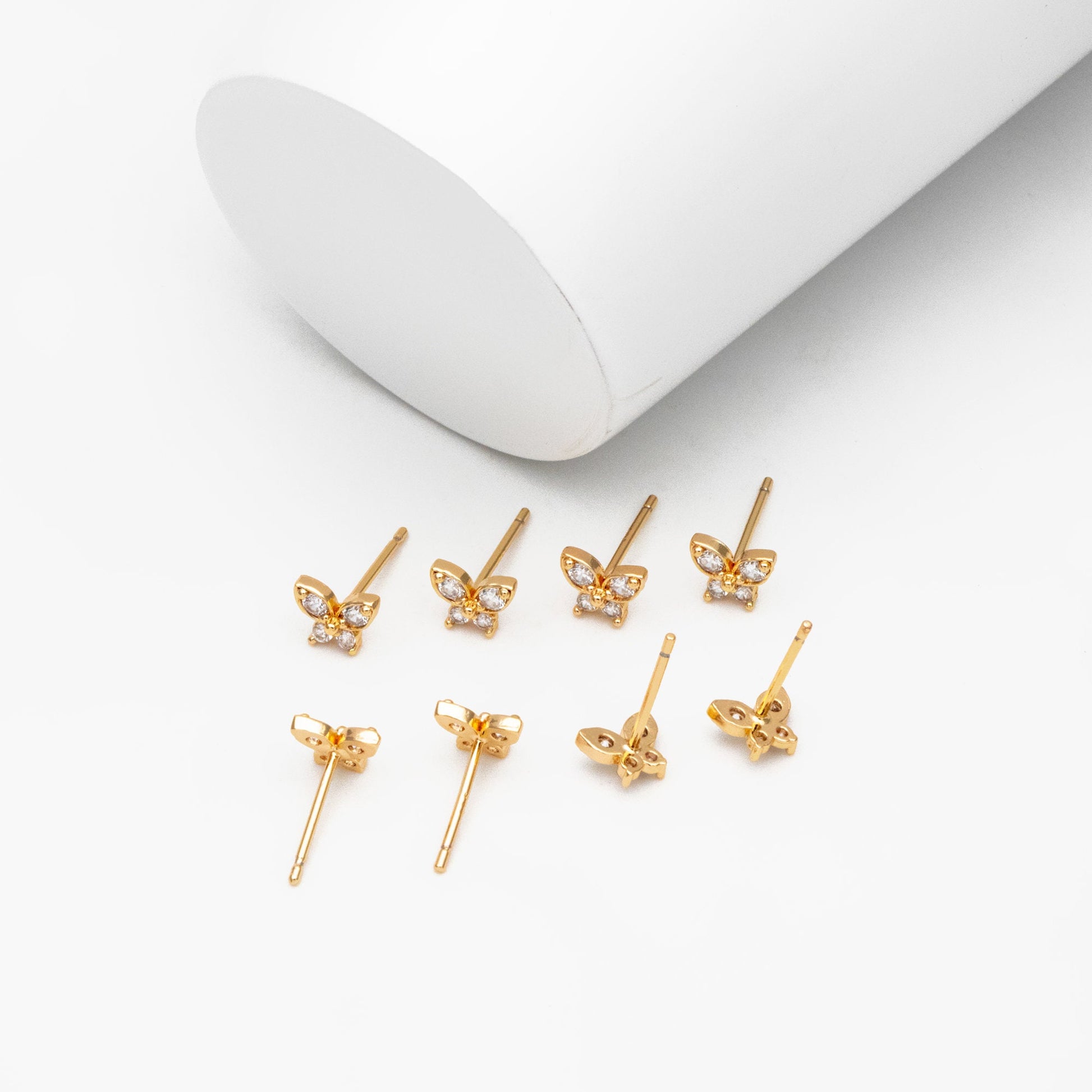 10pcs CZ Pave Gold Butterfly Earrings, Dianty Butterfly Ear Studs, Jewelry Supplies (GB-4457)