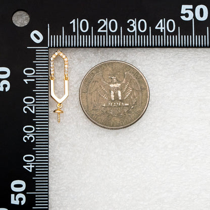 4pcs CZ Pave Gold Long Hexagon Earrings, Pearl Earring Mounts, Half Drilled Pearls Earring Settings (#GB-4458)